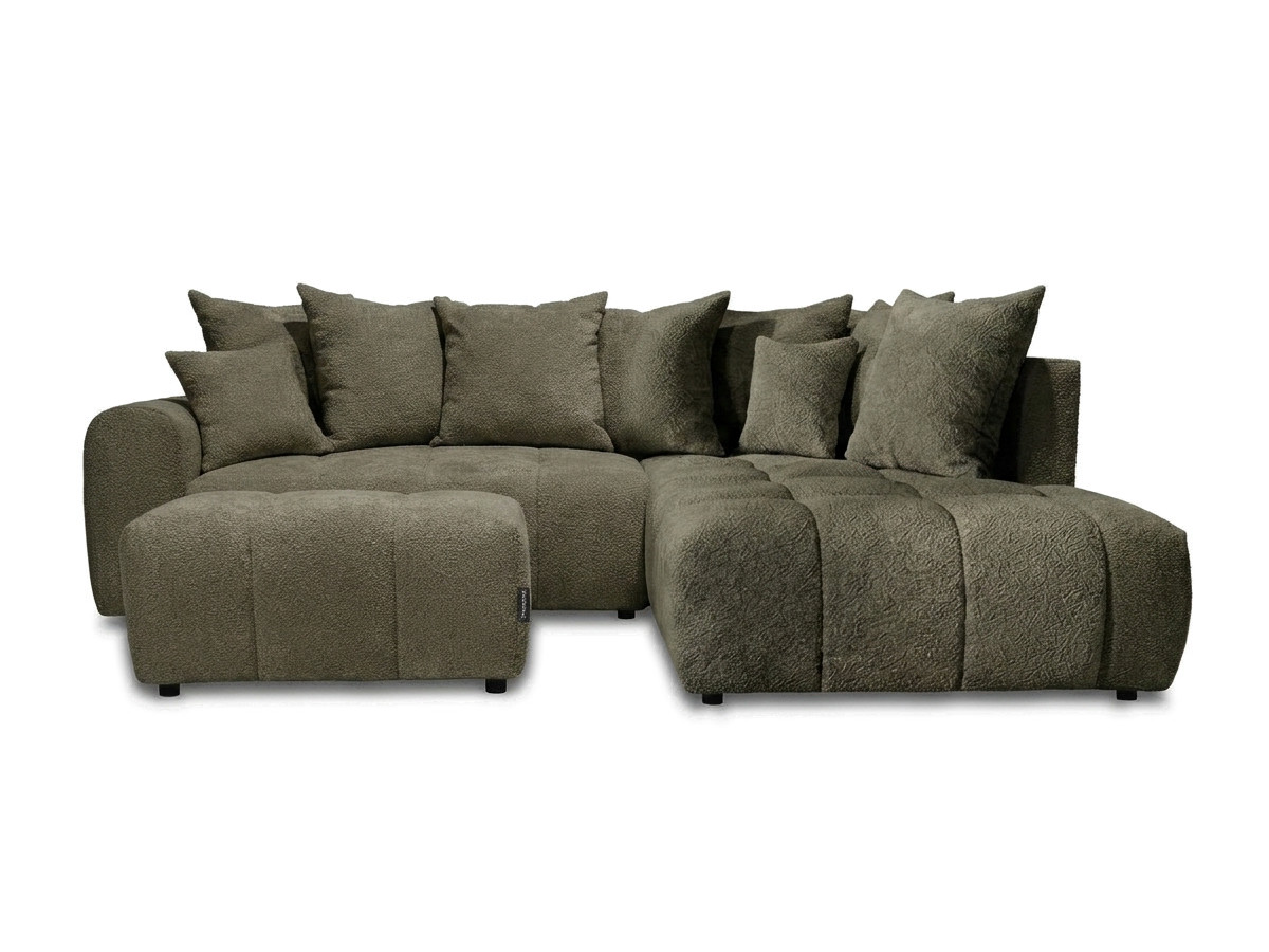 Bobochic Roxelane Ecksofa mit Schlaffunktion und Bettkasten und Pouf Bouclé-Stoff Grün Ecke rechts