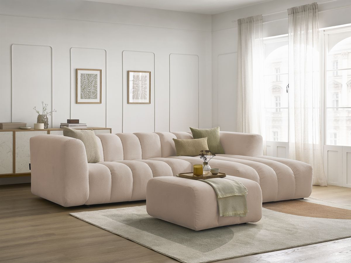 Bobochic Talia Ecksofa mit Pouf Melange-Stoff Beige Ecke rechts