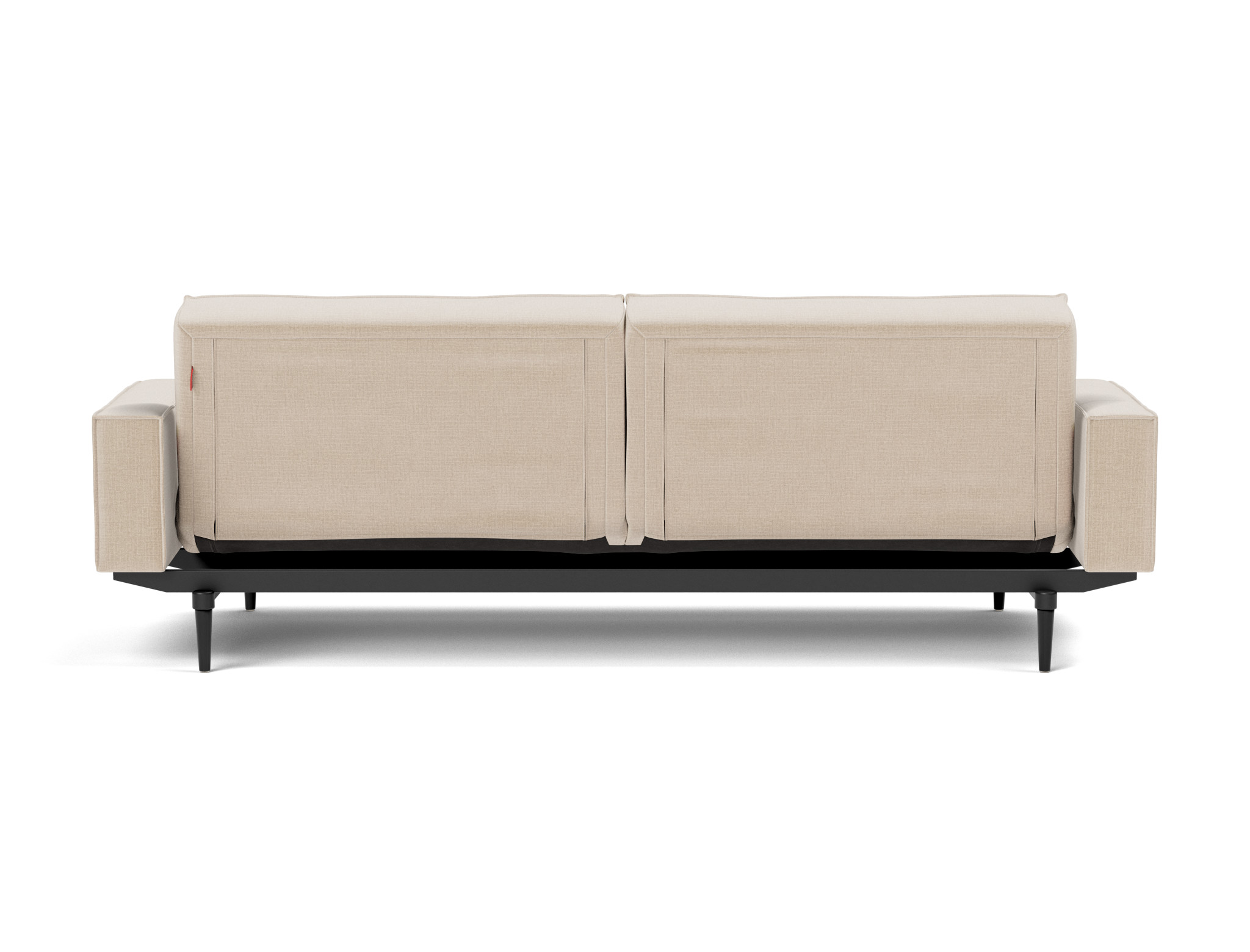 Schlafsofa Splitback mit Armlehnen Chenille Esina 410-Almond-Beige Beine Styletto Eiche schwarz