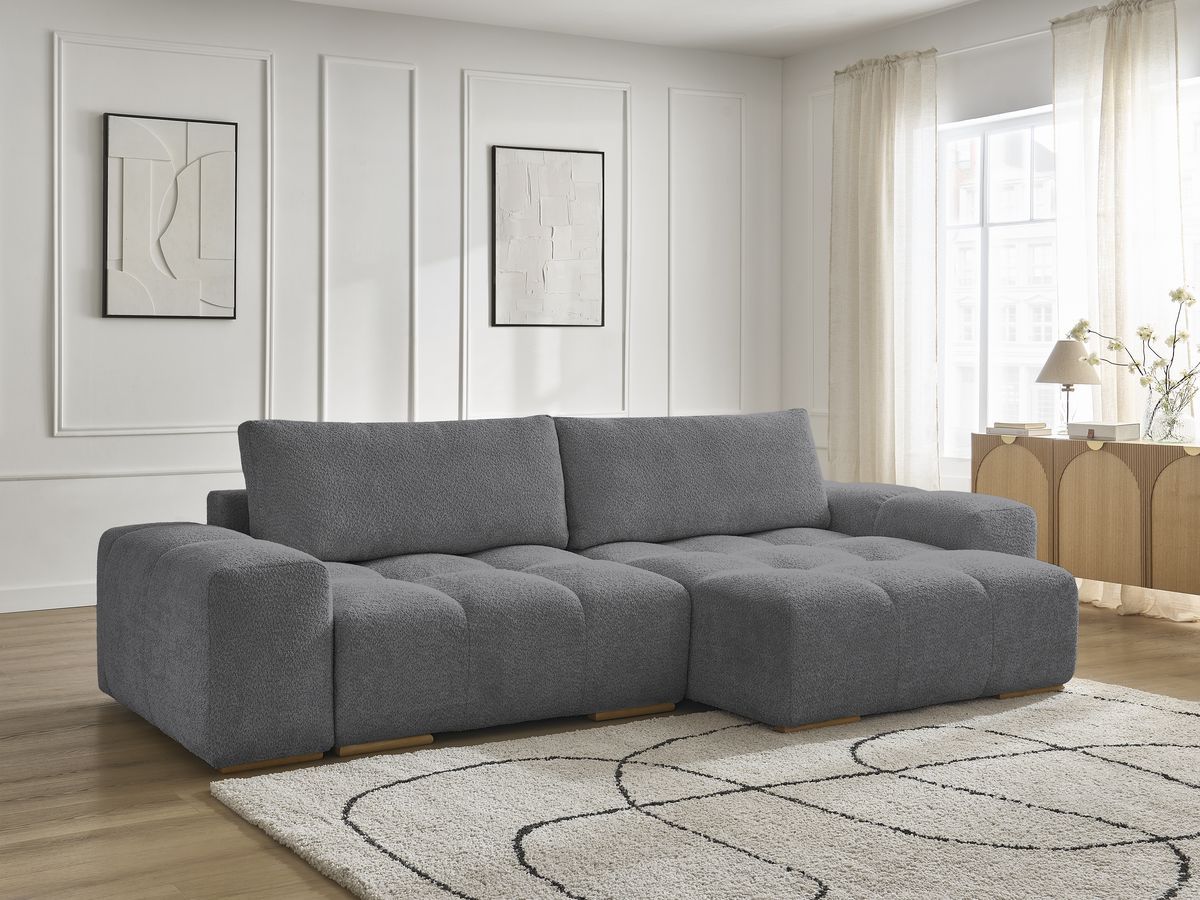 Bobochic Anakin Ecksofa, 2 Kissen Bouclé-Stoff Dunkelgrau