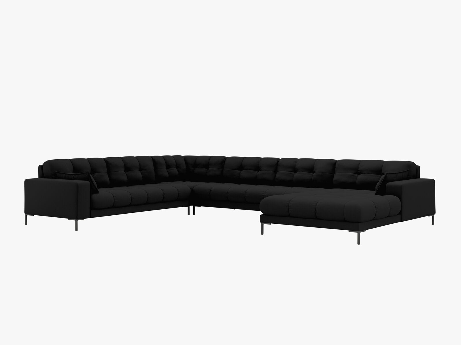 Micadoni Wohnlandschaft Mamaia 7-Sitzer Links Strukturierter Stoff Neve Schwarz schwarze Beine