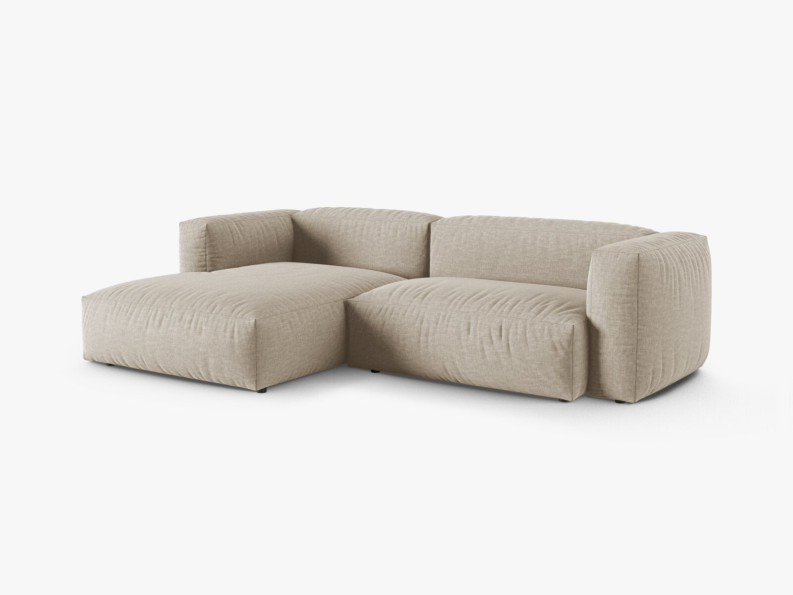 Micadoni Ecksofa Martina 2-Sitzer 90cm Sitztiefe Links Strukturierter Stoff Boston Helles Beige