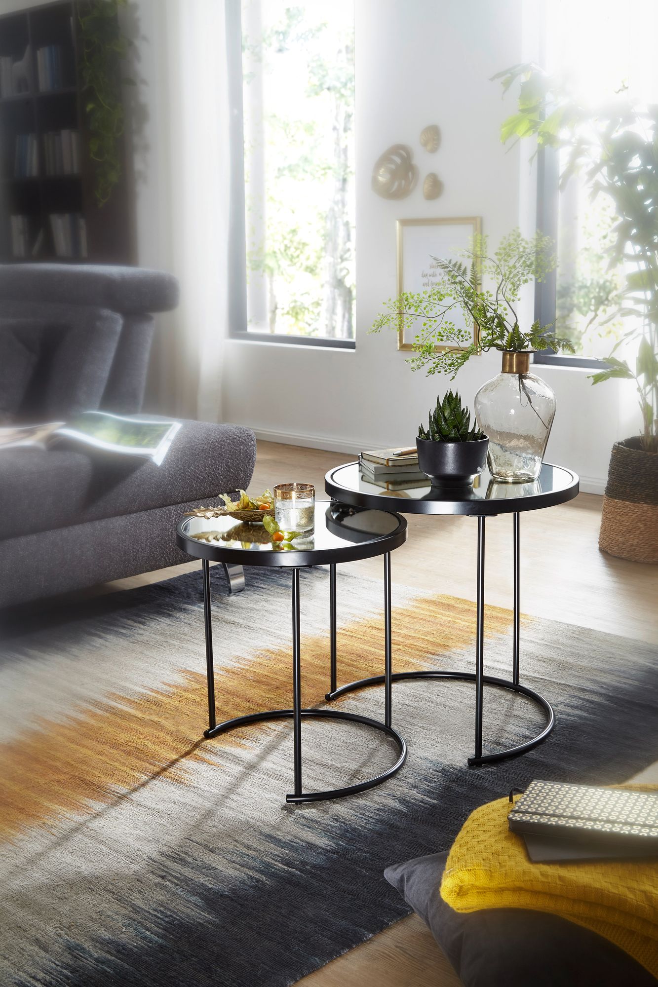 Satztisch 2er-Set Rebild Glas Schwarz Ø 50 cm