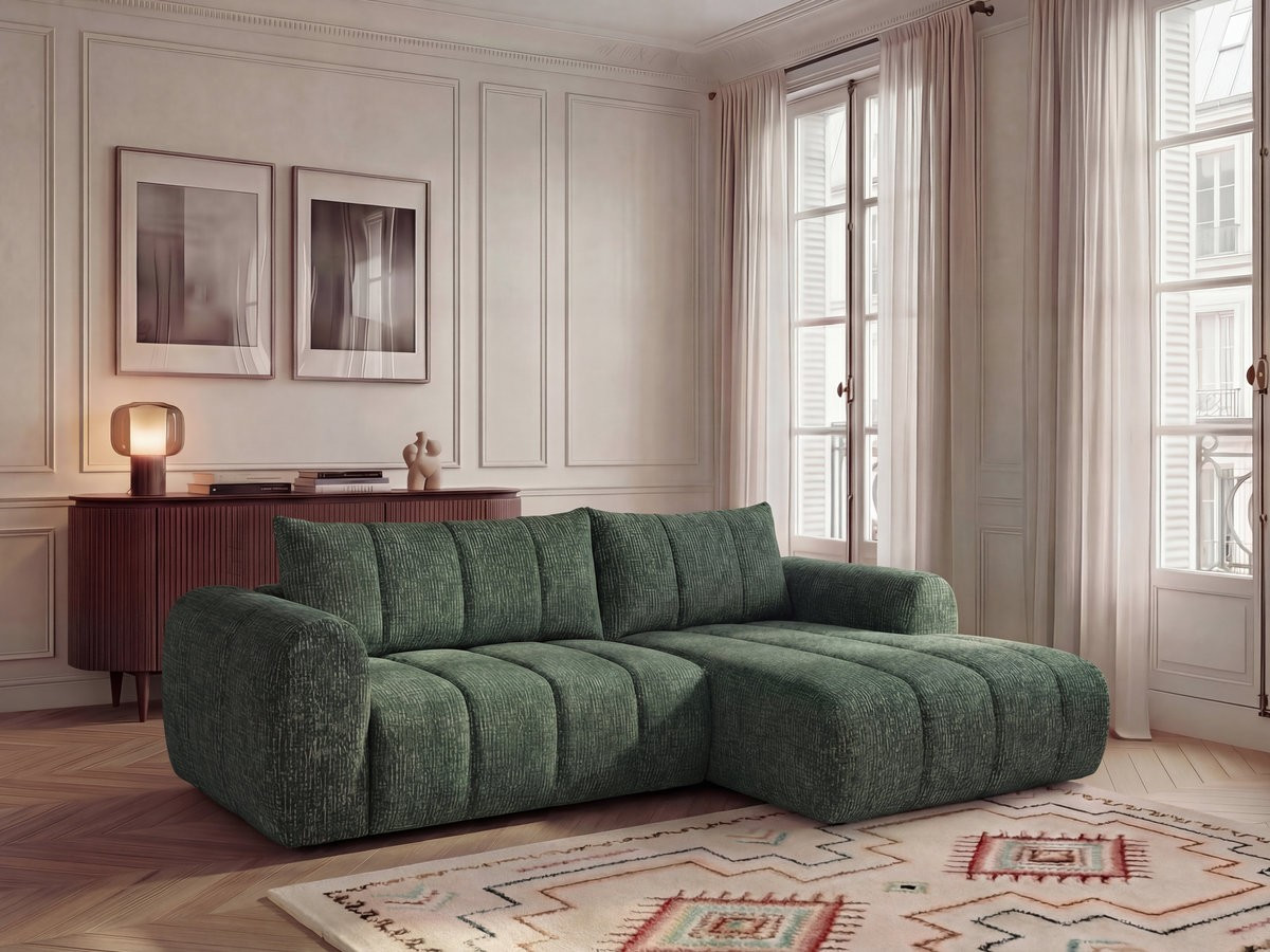 Bobochic Nesty Ecksofa 272 cm Melange-Stoff Dunkelgrün Ecke rechts