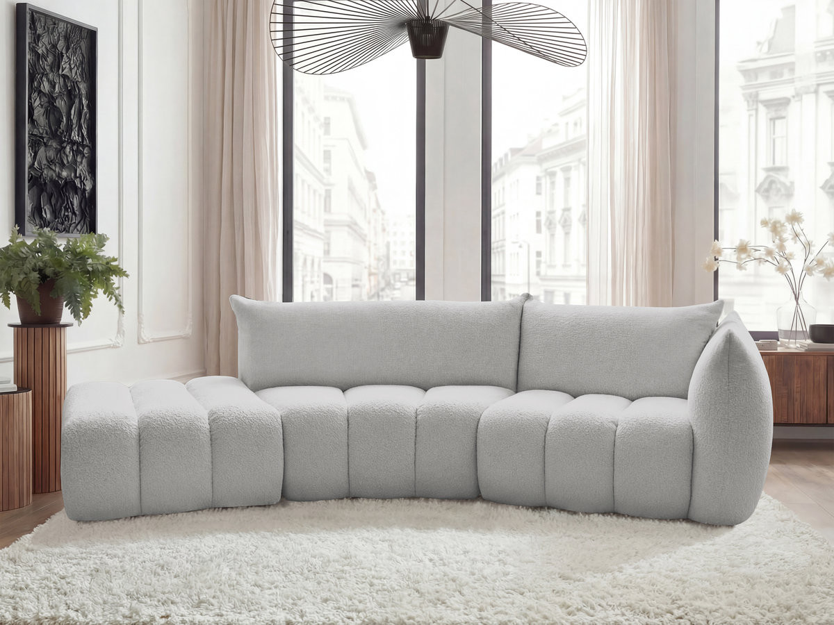 Bobochic Azra Ecksofa 325 × 112 cm Bouclé-Stoff Hellgrau Ecke rechts