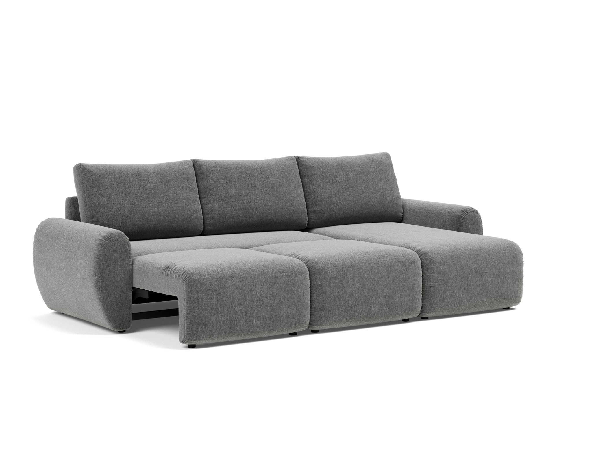Schlafsofa Norum mit Chaiselongue und Curve-Armlehnen Strukturierter Stoff Twist 563-Charcoal