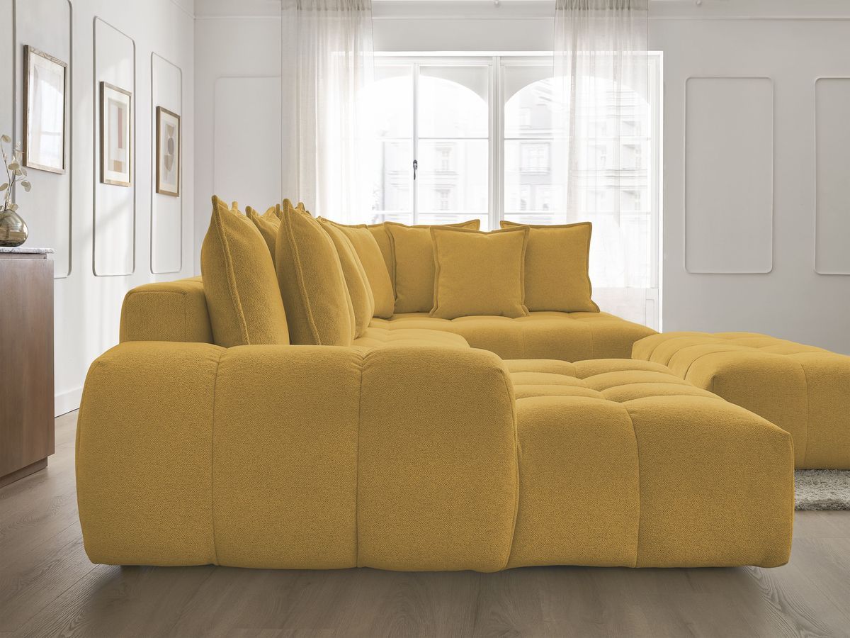 Bobochic Everest Wohnlandschaft mit Pouf, 14 Kissen Melange-Stoff Gelb Ecke links