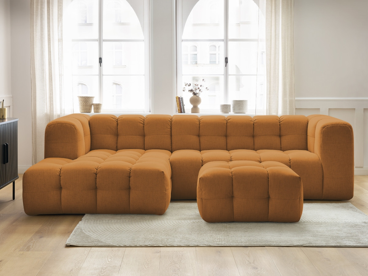Bobochic Cloud Ecksofa mit Pouf 288 × 184 cm Stoff Gelb Ecke links