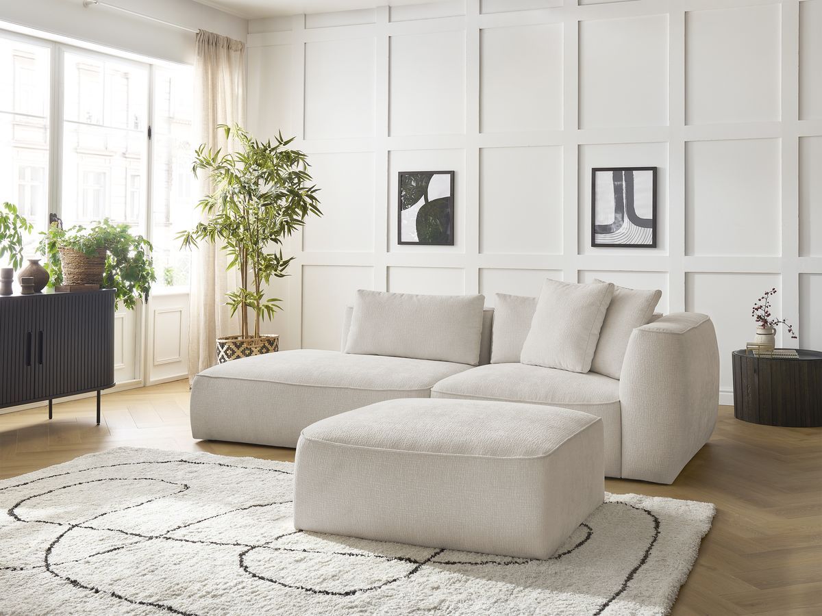 Bobochic Leopold Sofa 4-Sitzer mit Pouf Strukturstoff Beige Armlehne rechts