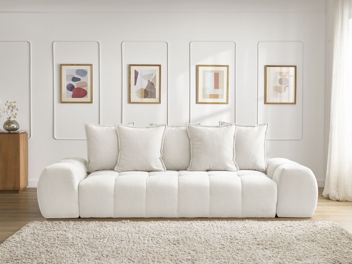 Bobochic Everest Sofa 3-Sitzer, 5 Kissen Strukturstoff Weiß