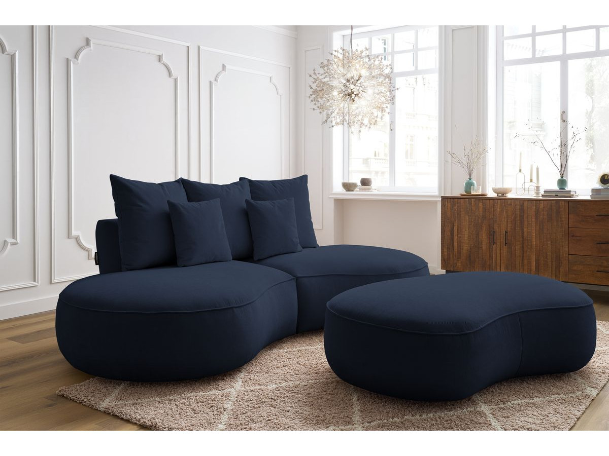 Bobochic Saint-germain Sofa 5-Sitzer mit Pouf Strukturstoff Dunkelblau