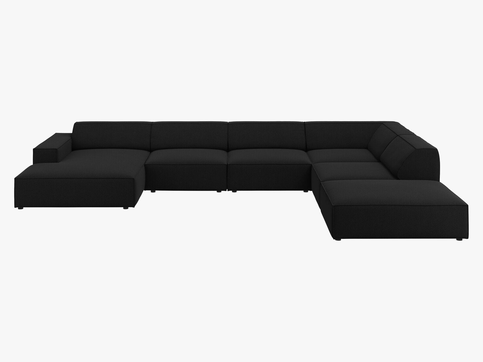 Micadoni Panorama-Ecksofa Jodie 7-Sitzer Rechts Strukturierter Stoff Megan Schwarz