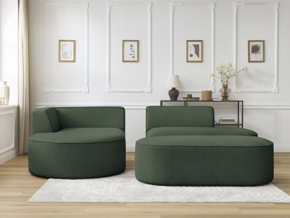Bobochic Rousseau Ecksofa mit Pouf Melange-Stoff Grün Ecke links