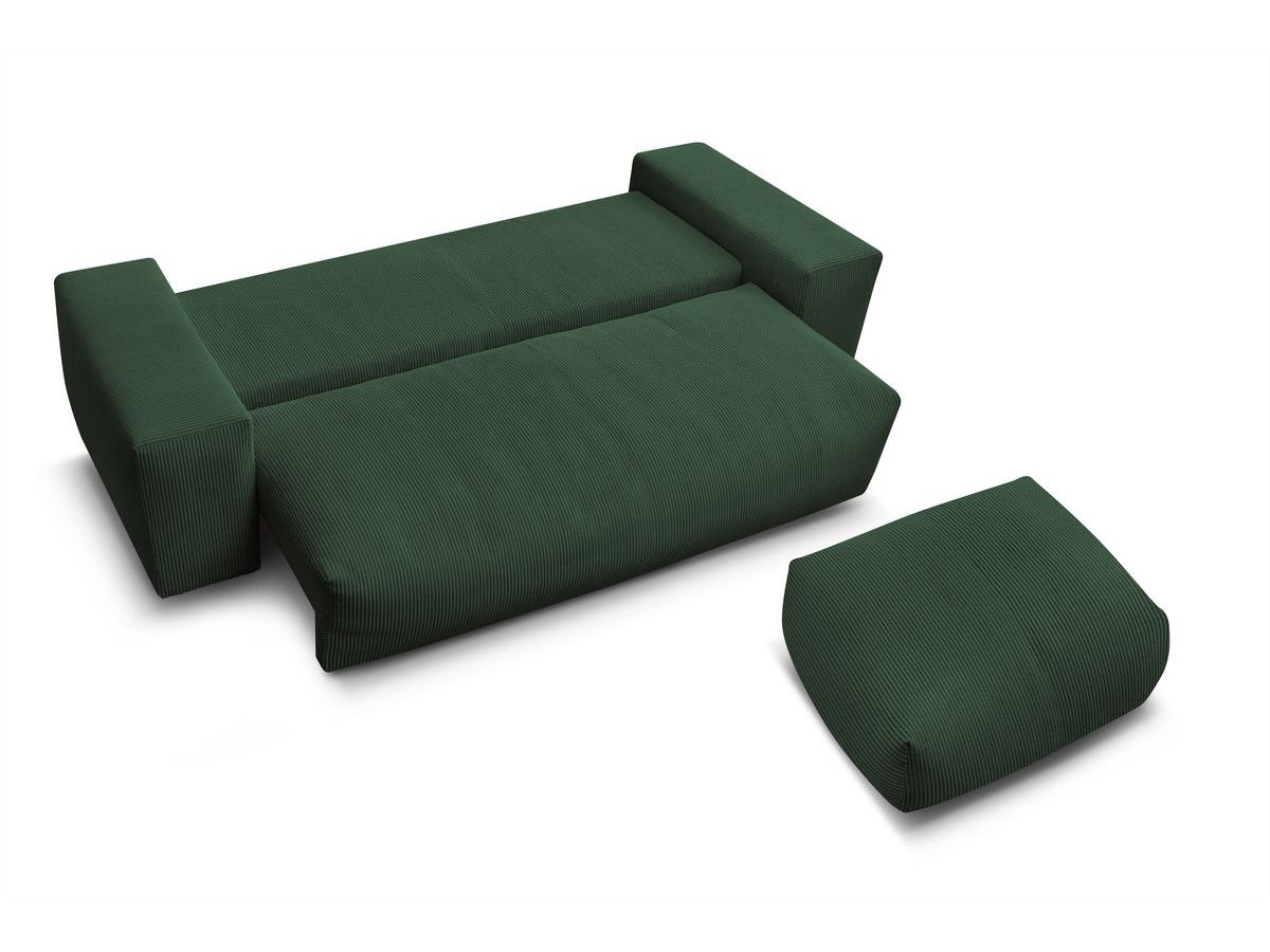 Bobochic Voltaire Schlafsofa 4-Sitzer mit Bettkasten und Pouf Cordsamt Grün
