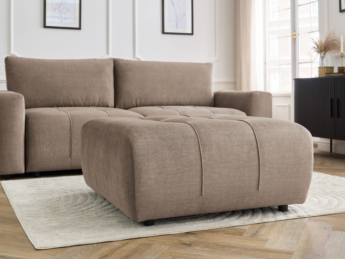 Bobochic Arsene Schlafsofa 4-Sitzer mit Bettkasten und Pouf Samt Taupe