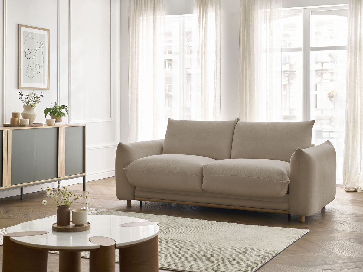 Bobochic Ernest Schlafsofa 3-Sitzer, Liegefläche 190 × 140 / 160 cm Stoff Taupe, Liegefläche 140 × 190 cm