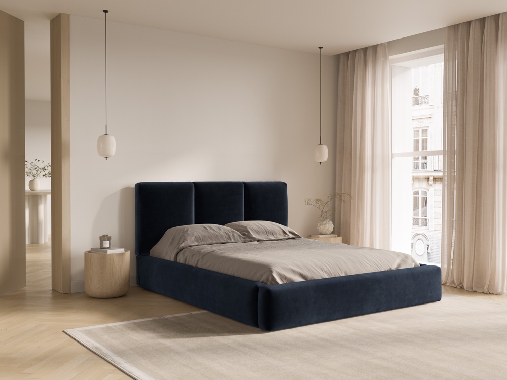 Cosmopolitan Design Stauraumbett mit Kopfteil Nicolas 200x200 Samt Riviera Marineblau
