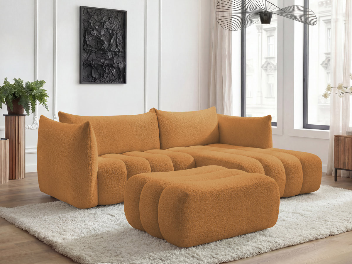 Bobochic Azra Ecksofa mit Pouf 262 × 178 cm Bouclé-Stoff Gelb Ecke rechts