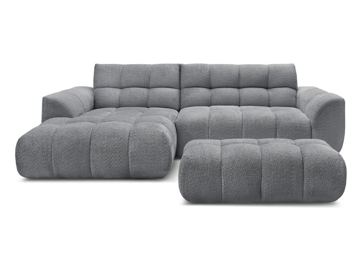 Bobochic Jaya Ecksofa mit Pouf Chenille Grau Ecke links