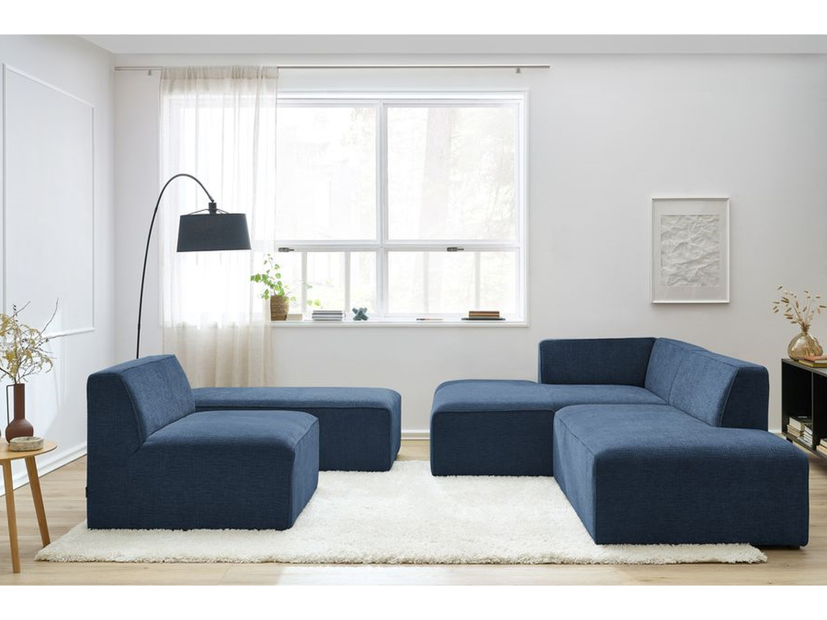 Bobochic Megeve Ecksofa mit Pouf Strukturstoff Dunkelblau Ecke links