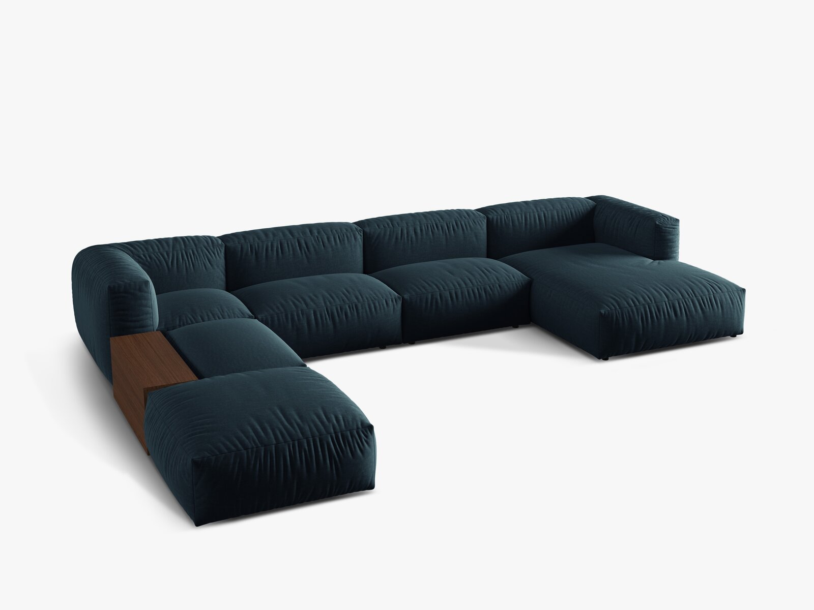 Micadoni Panorama-Ecksofa Martina 5-Sitzer Links Strukturierter Stoff Jeansblau