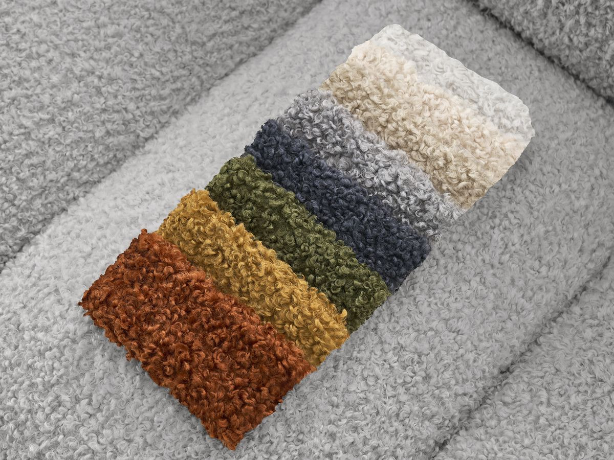 Bobochic Hippolyte Sofa 3-Sitzer mit Pouf Bouclé-Stoff Hellgrau