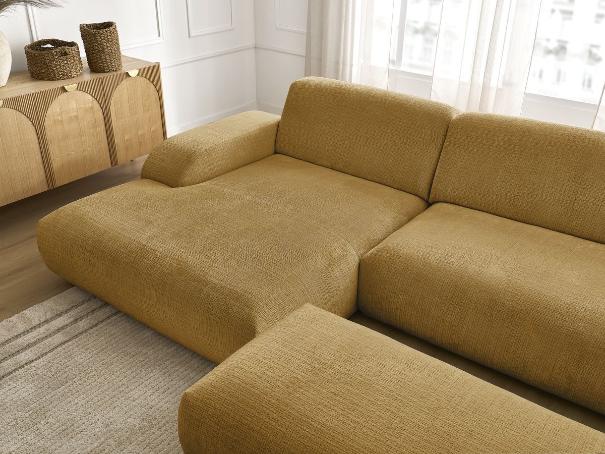 Bobochic Sirius Ecksofa mit Pouf 405 × 170 cm Strukturstoff Gelb Ecke links