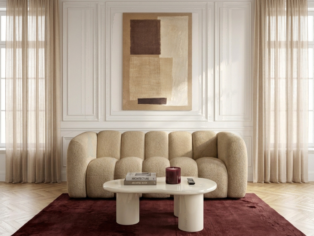 Bobochic Curvy Sofa 3-Sitzer Kunstfell Hellbraun