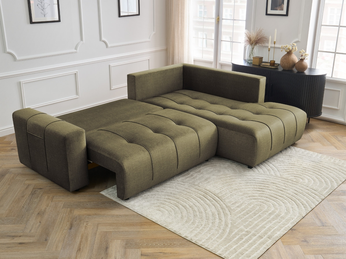 Bobochic Arsene Ecksofa mit Schlaffunktion und Bettkasten 277 × 200 cm Samt Grün Ecke rechts