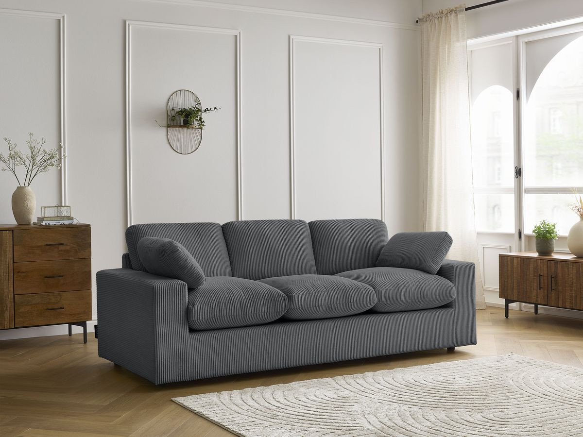 Bobochic Belair Sofa 3-Sitzer 220 × 93 cm Cordsamt Dunkelgrau