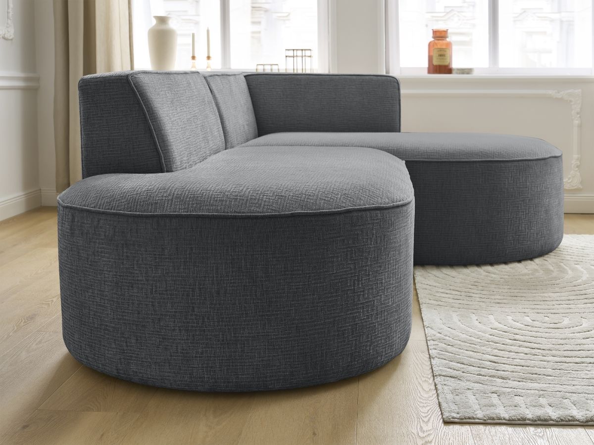 Bobochic Rousseau Ecksofa Strukturstoff Dunkelgrau Ecke rechts