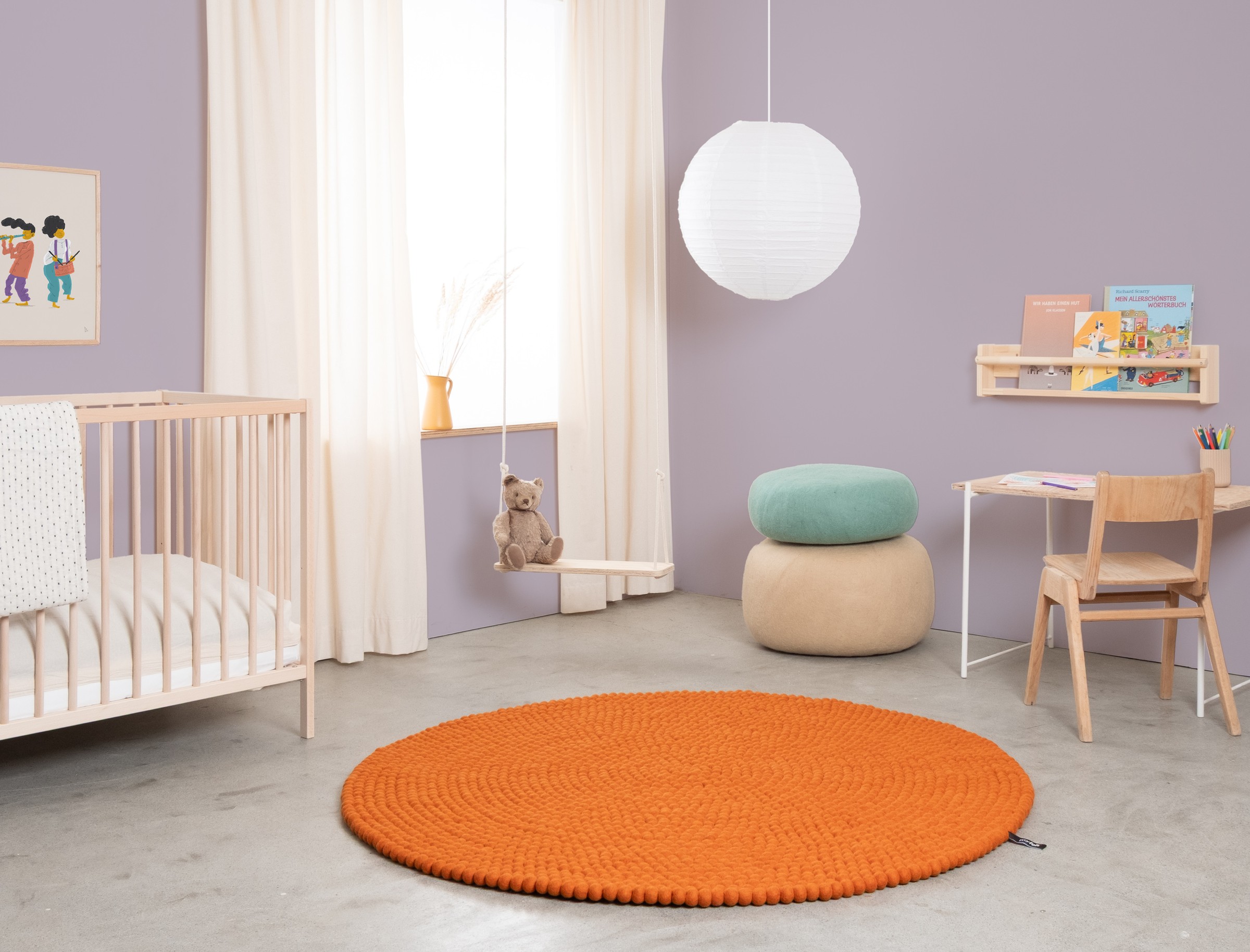 myfelt Afra Filzkugelteppich Orange rund Ø 120 cm