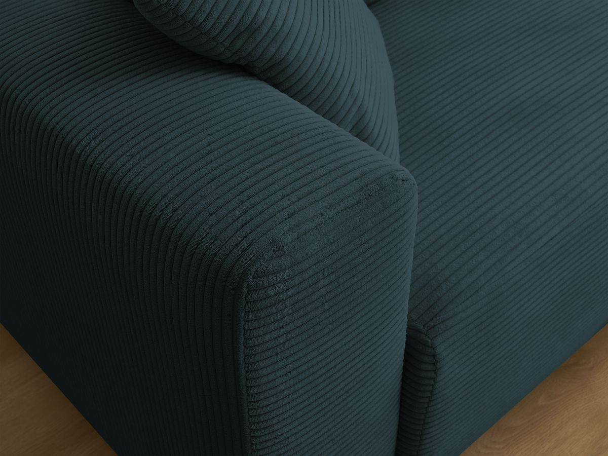 Bobochic Atilla Ecksofa mit Schlaffunktion und Bettkasten Cordsamt Dunkelblau Ecke rechts