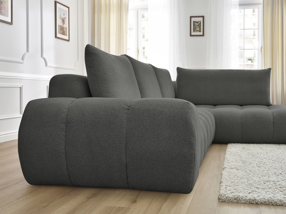 Bobochic Everest Ecksofa, 4 Kissen Melange-Stoff Dunkelgrau Ecke rechts