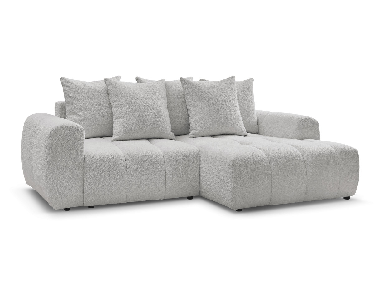 Bobochic Roxelane Ecksofa mit Schlaffunktion und Bettkasten 258 × 150 cm Bouclé-Stoff Hellgrau Ecke rechts