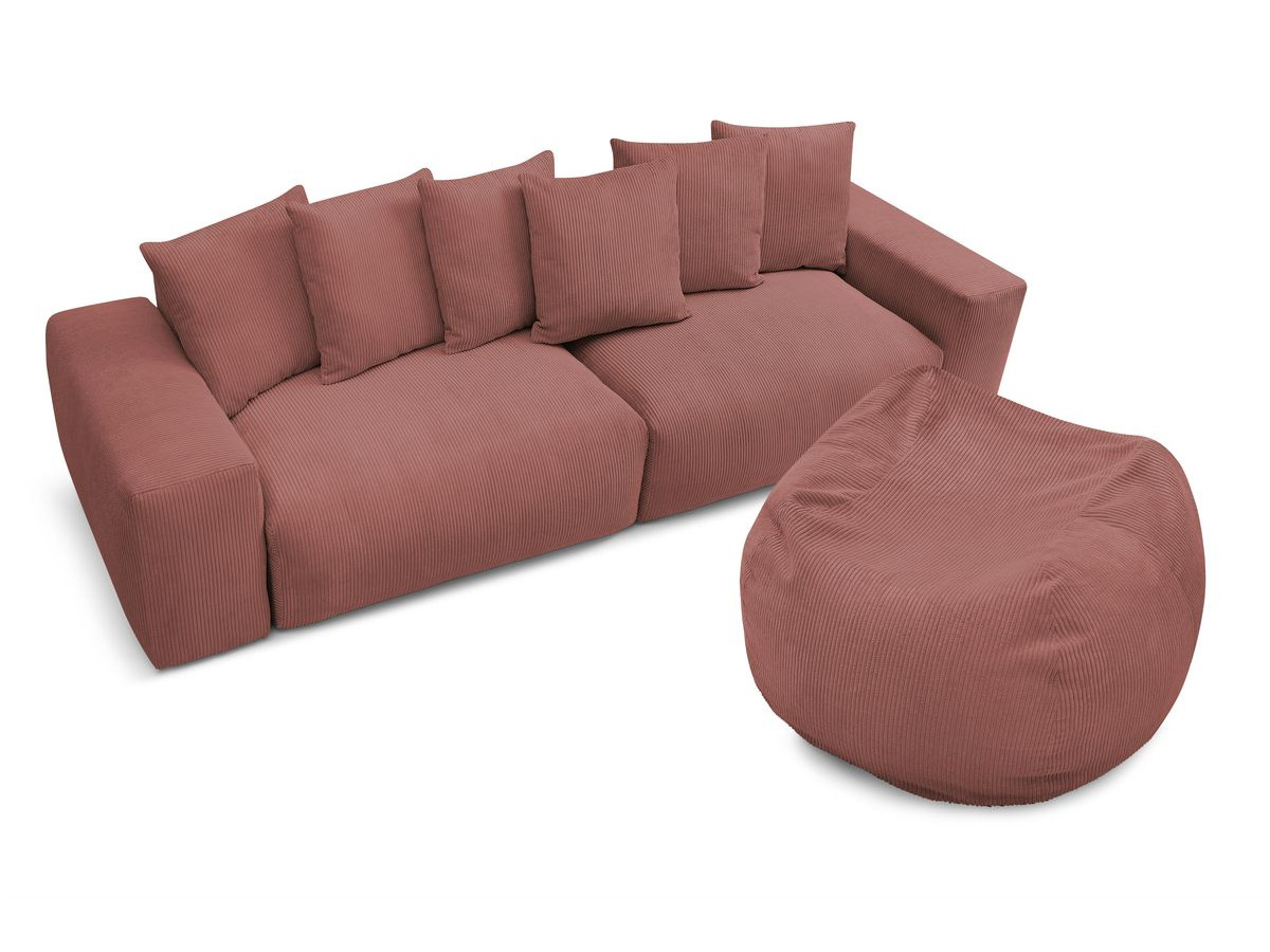 Bobochic Voltaire Sofa 5-Sitzer mit Pouf Cordsamt Rosa