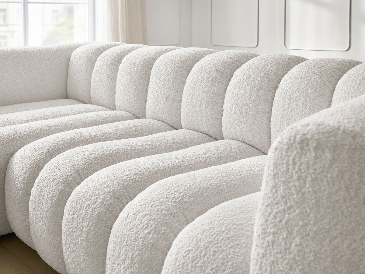Bobochic Talia Ecksofa Bouclé-Stoff Weiß Ecke links