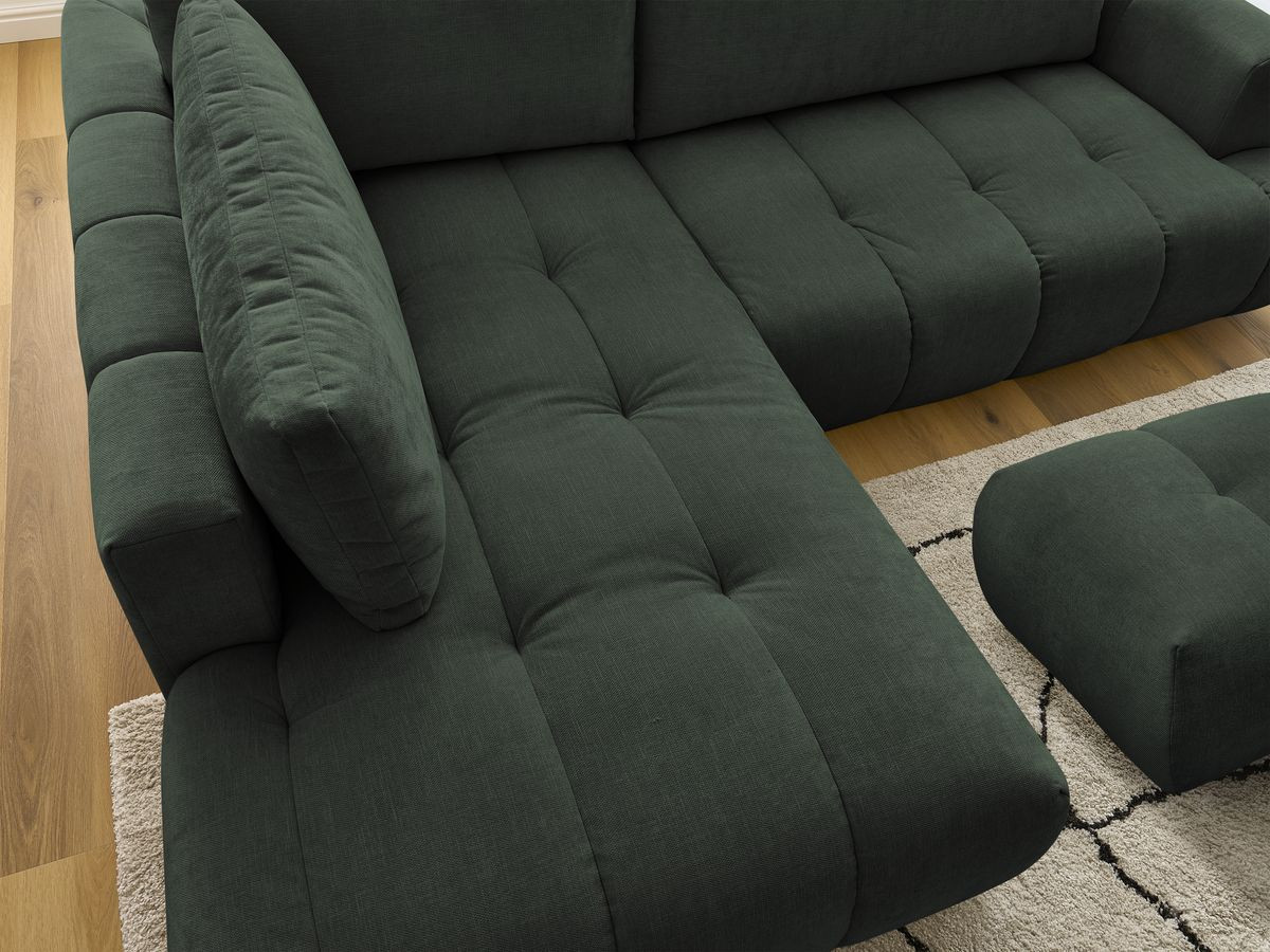 Bobochic Fuji Ecksofa mit Schlaffunktion und Bettkasten und Pouf 282 × 204 cm Stoff Grün Ecke links