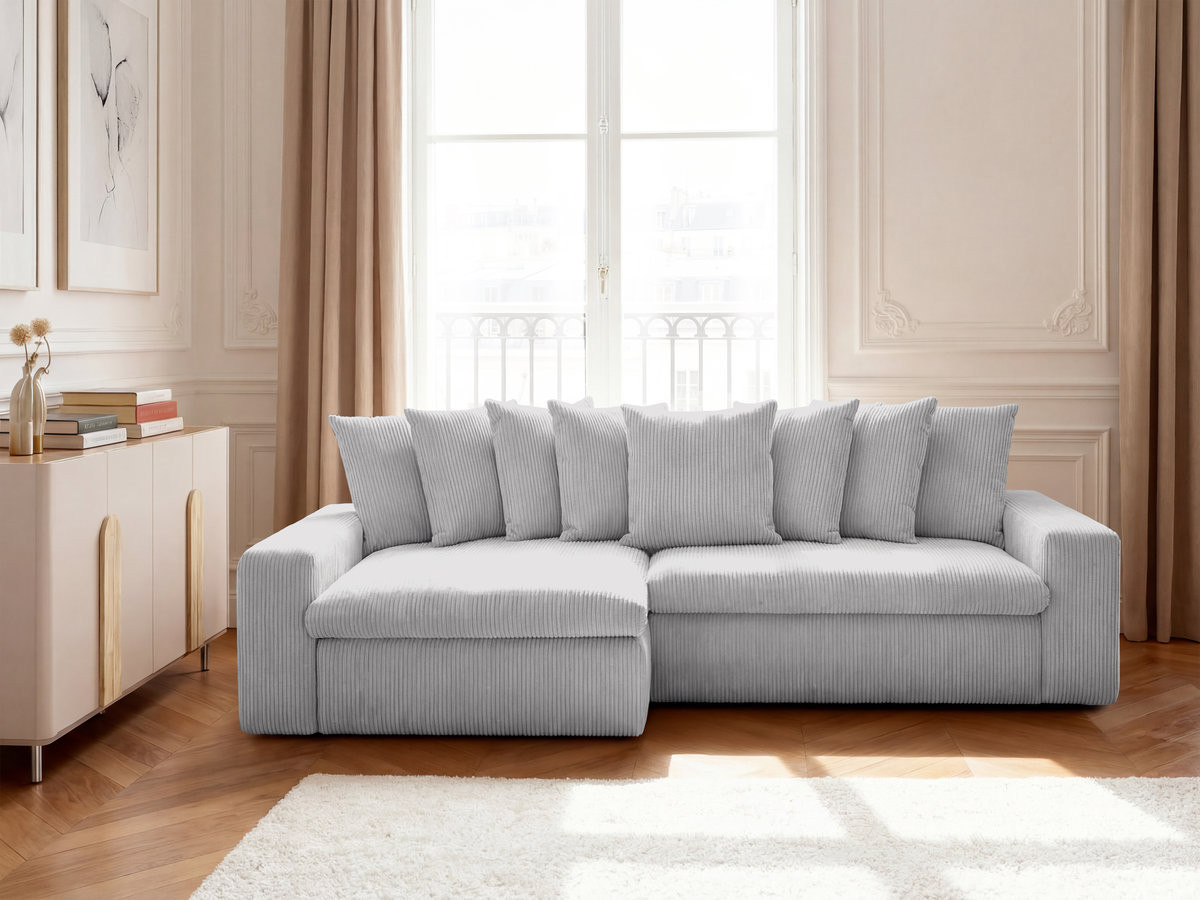 Bobochic Enore Ecksofa 330 × 157 cm Cordsamt Hellgrau Ecke links