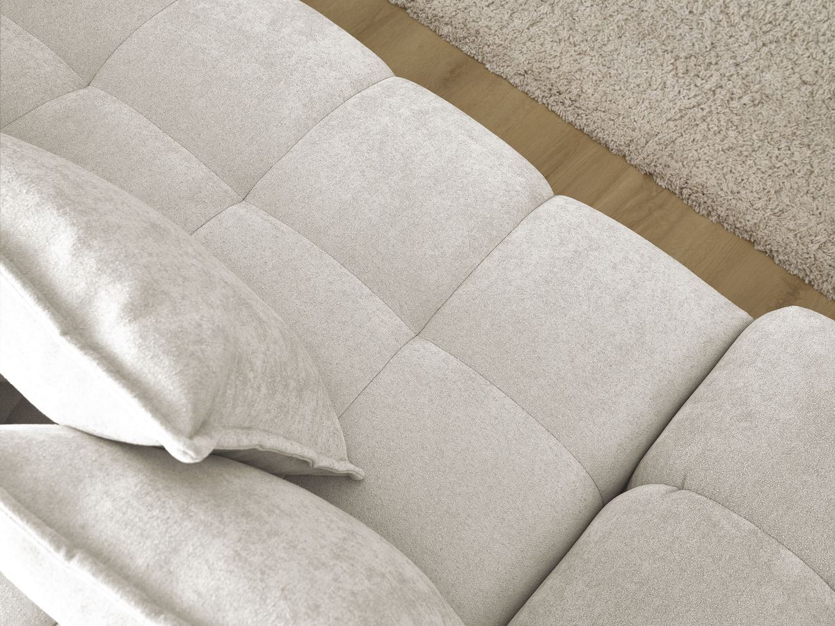 Bobochic Everest Ecksofa mit Schlaffunktion und Bettkasten und Pouf 318 × 180 cm, 7 Kissen Strukturstoff Weiß Ecke rechts