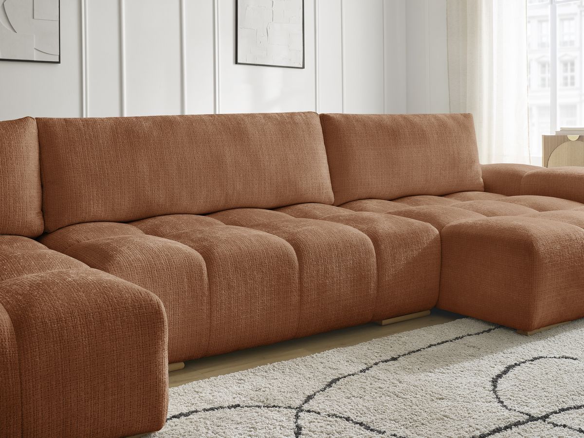 Bobochic Anakin Wohnlandschaft mit Pouf, 3 Kissen Strukturstoff Orange