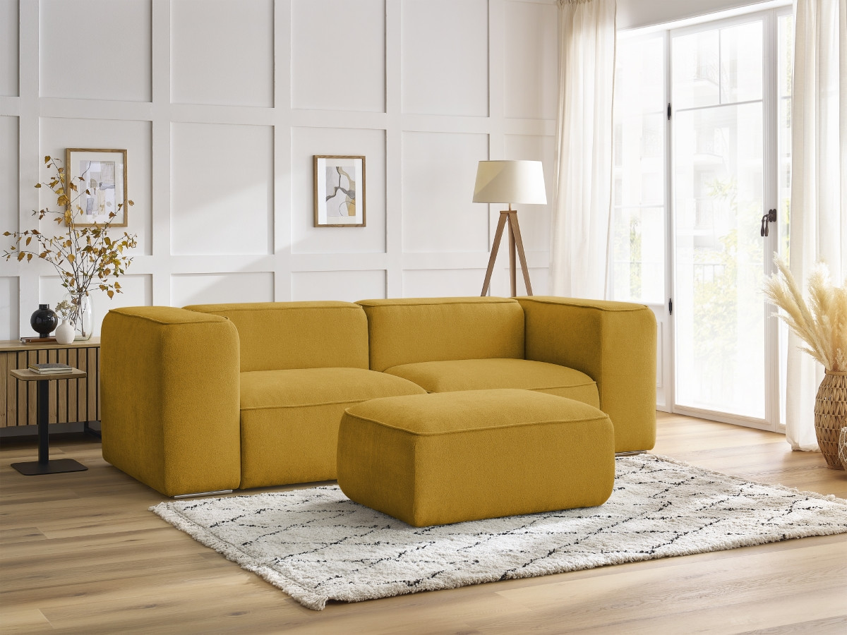 Bobochic Zephyr Sofa 3-Sitzer mit Pouf Strukturstoff Gelb