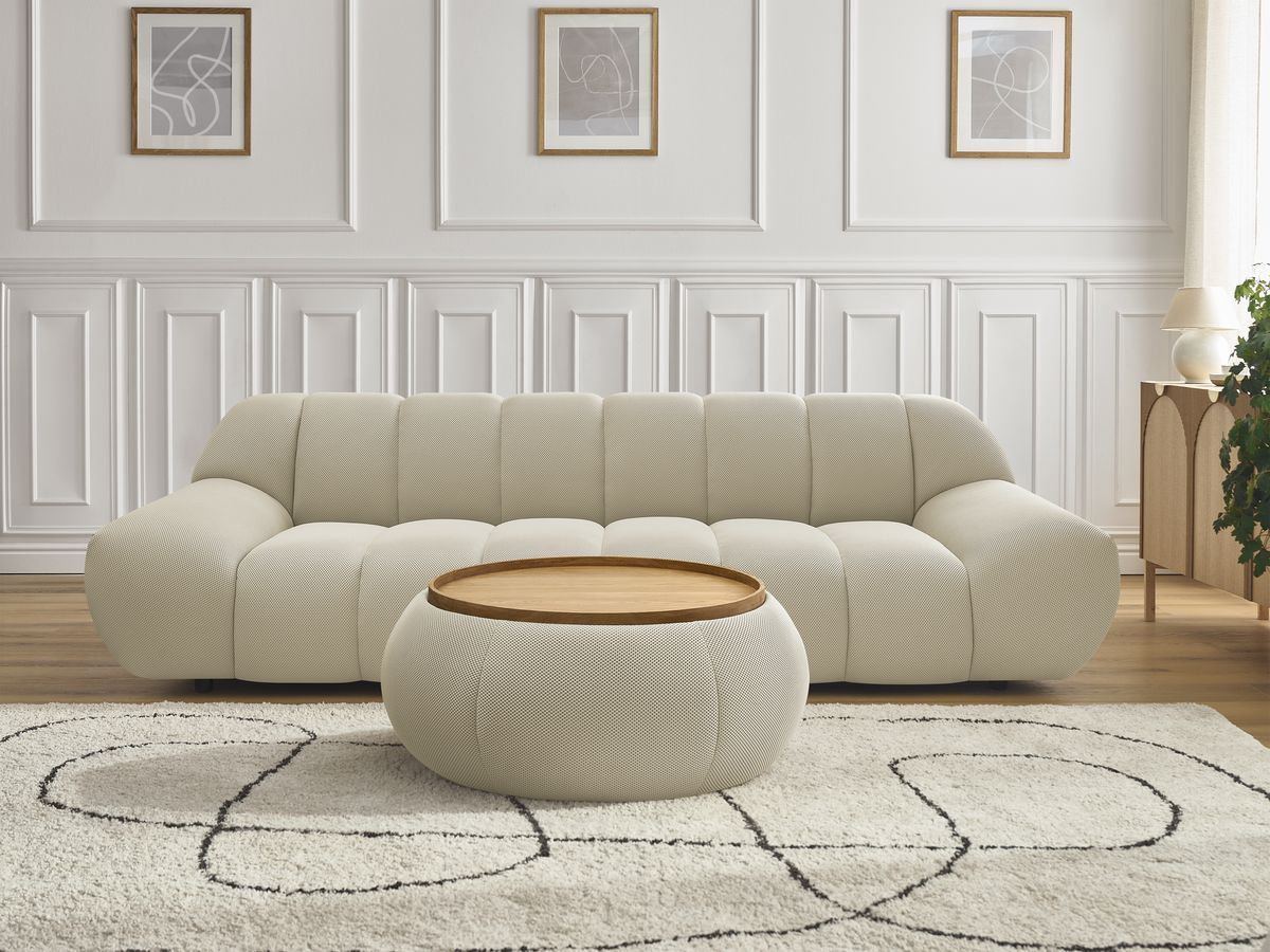 Bobochic Hayden Sofa 3-Sitzer mit Pouf 256 × 107 cm Mesh-Stoff Beige