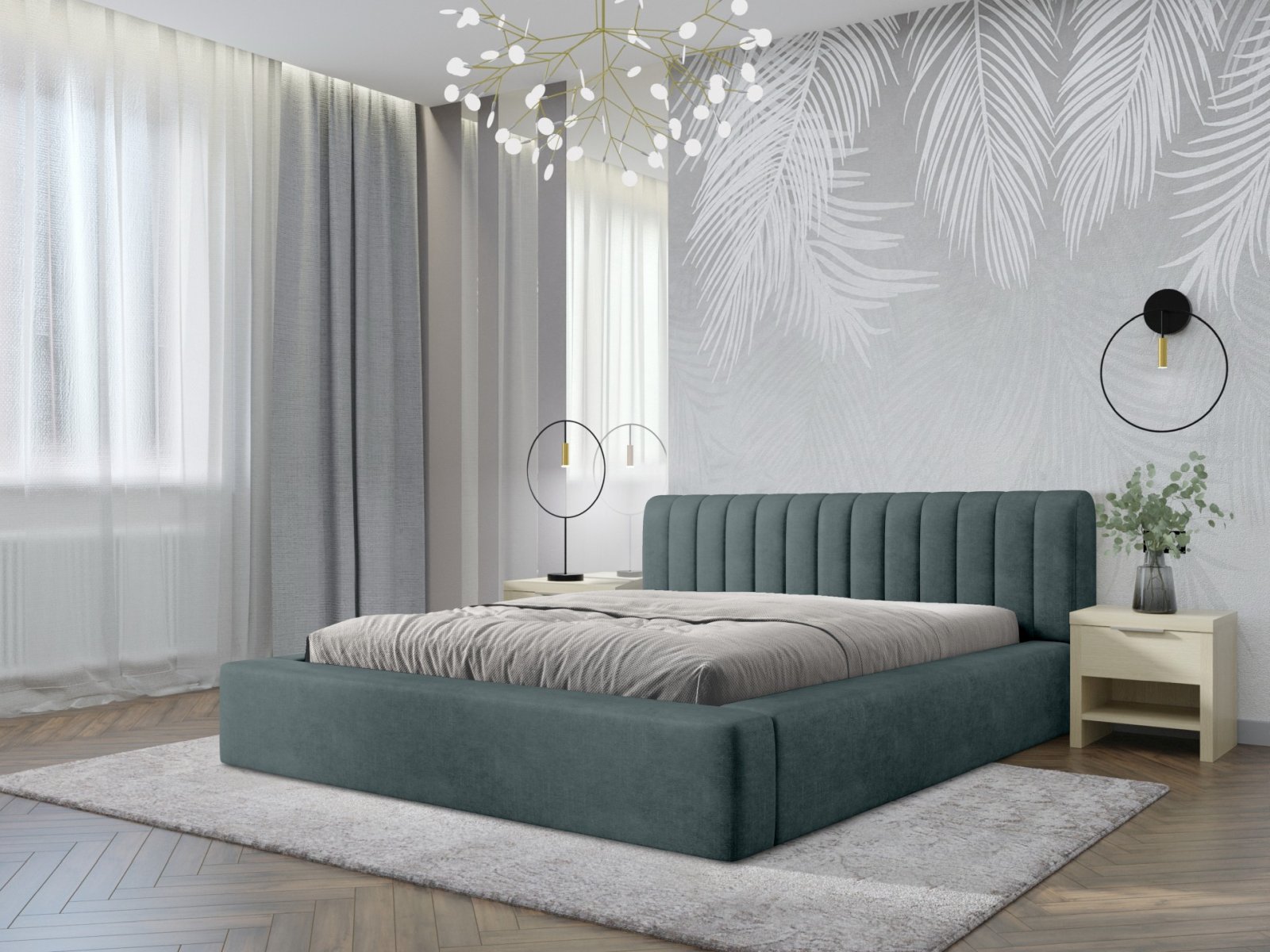 Polsterbett Faroa Samtstoff 180x200 mit Holzrahmen Macau Emerald