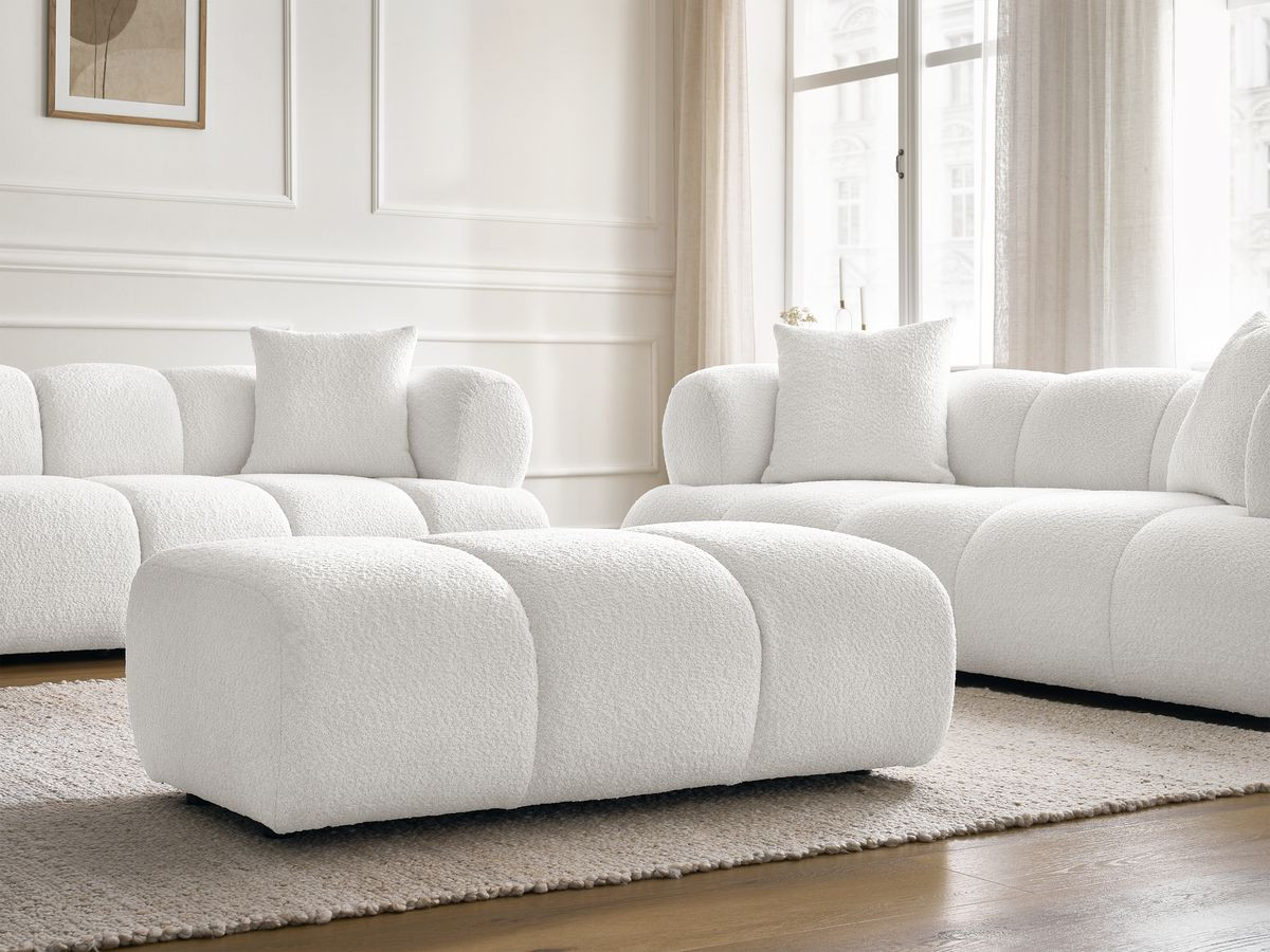 Bobochic Pamira Sofa 5-Sitzer mit Pouf Bouclé-Stoff Weiß