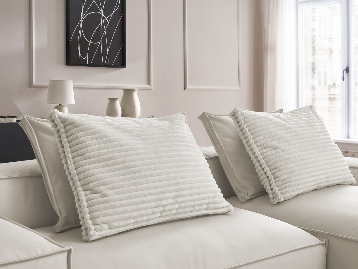 Bobochic Boheme Ecksofa, 3 Kissen Kunstleder Beige