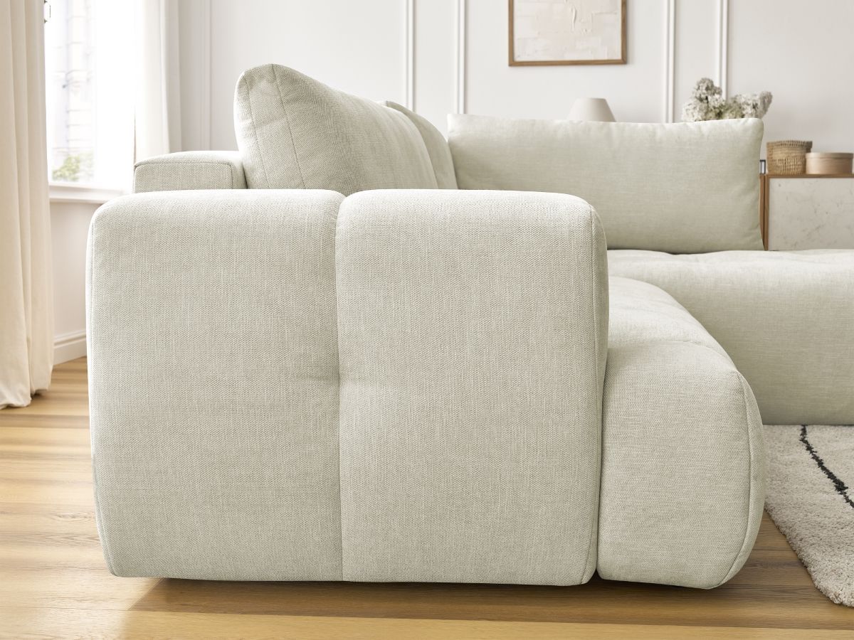 Bobochic Fuji Ecksofa mit Schlaffunktion und Bettkasten 282 × 204 cm Stoff Beige Ecke rechts