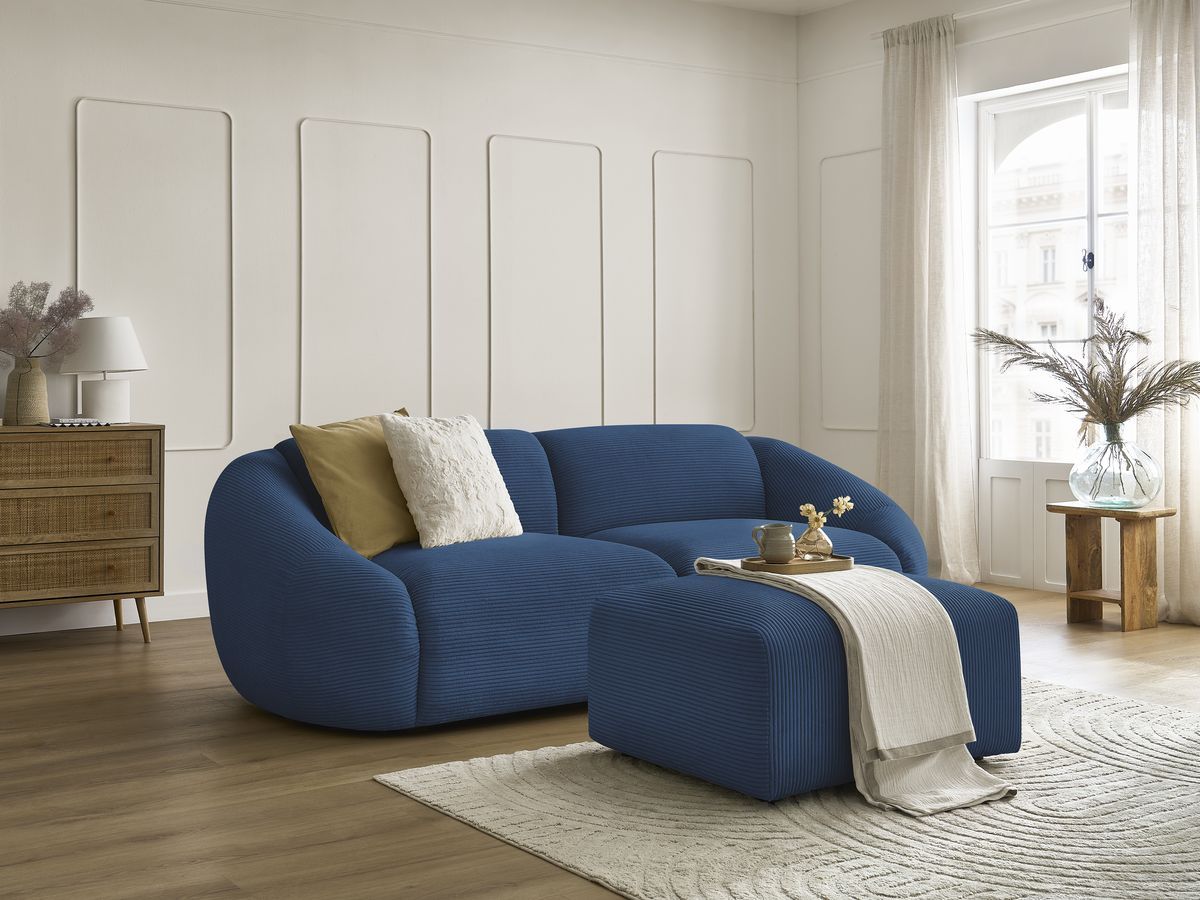Bobochic Tina Sofa 4-Sitzer mit Pouf Cordsamt Dunkelblau