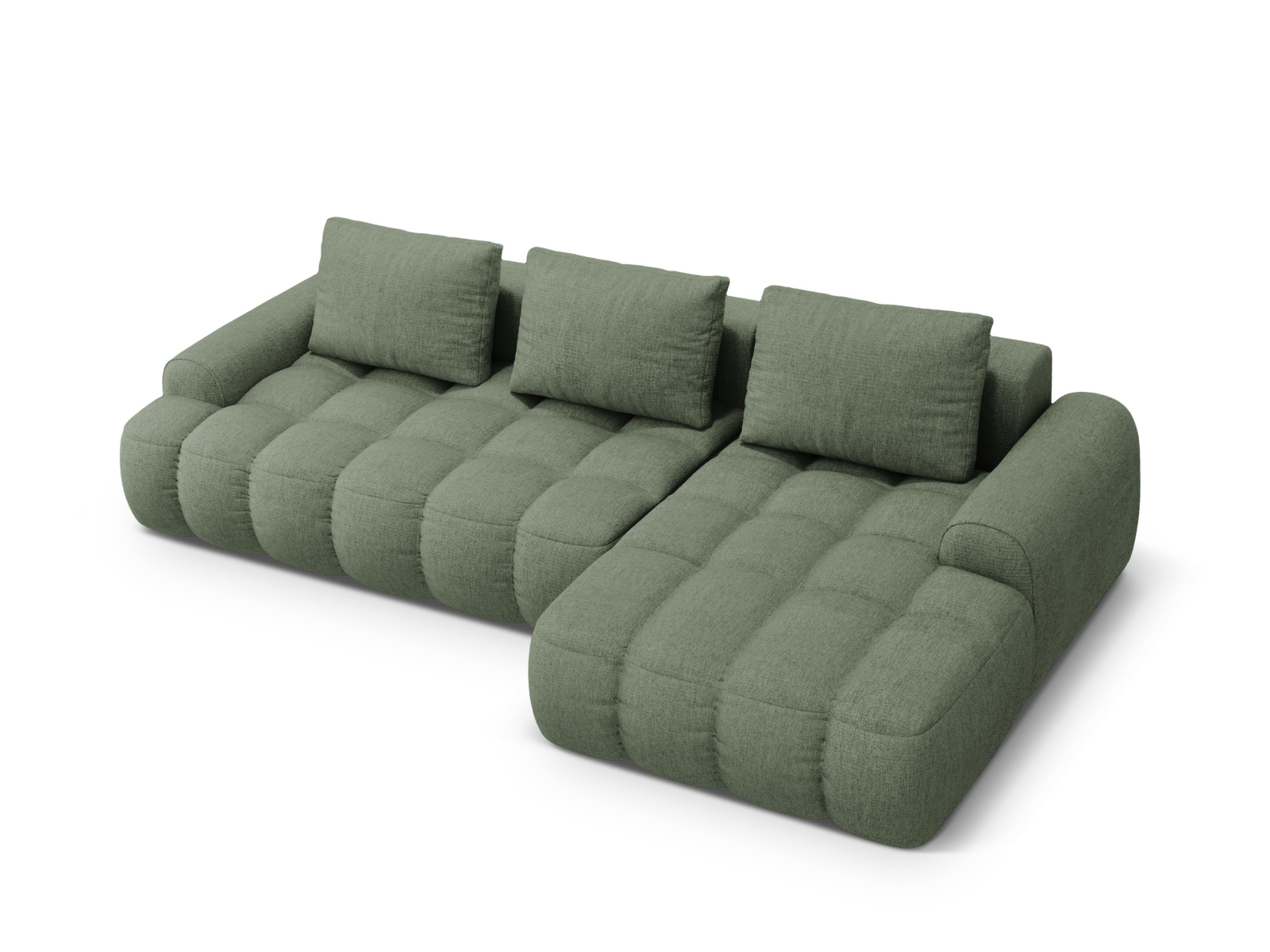 Cosmopolitan Design Ecksofa Linz 3-Sitzer mit Schlaffunktion Strukturierter Stoff Sorella Dunkles Olivgrün Rechts