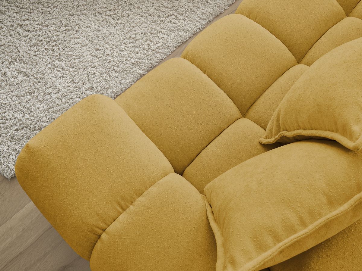 Bobochic Everest Ecksofa mit Schlaffunktion und Pouf, 10 Kissen Strukturstoff Gelb Ecke links